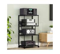 Soporte Multimedia AV Torre de audio con ruedas, soporte HIFI, reproductor de discos portátil, DVD, CD, consola de juegos, estantes, resistente, for el hogar y la oficina. Media(Noir,4 Tier)