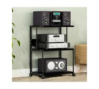 Soporte Multimedia AV Torre de audio con ruedas, soporte HIFI, reproductor de discos portátil, DVD, CD, consola de juegos, estantes, resistente, for el hogar y la oficina. Media(Noir,3 Tier)