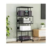 Soporte Multimedia AV Torre de audio con ruedas, soporte HIFI, reproductor de discos portátil, DVD, CD, consola de juegos, estantes, resistente, for el hogar y la oficina. Media(Noir,5 Tier)