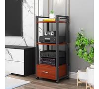 Soporte multimedia con cajones, estante esquinero con ruedas universales, soporte de audio estéreo de 3, 4 o 5 niveles, torre para reuniones, salas de estar y salas de grabación (nogal, 60 x 40 x 12