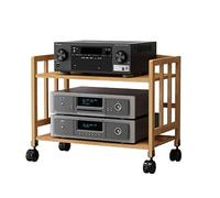 Soporte multimedia de bambú, estante de audio ajustable con estantes móviles, almacenamiento de varios niveles para componentes de entretenimiento y TV
