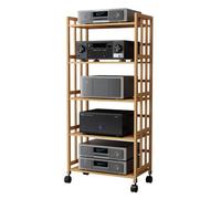 Soporte multimedia de bambú, estante de audio ajustable con estantes móviles, almacenamiento de varios niveles para componentes de entretenimiento y TV