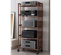 Soporte multimedia HiFi AV con ruedas, estante de audio de 3 niveles para consolas de videojuegos, estante de esquina ajustable para sala de grabación y teatro, marco de bambú, solución de