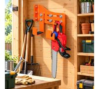 Soporte Mural Motosierra, para STIHL MSE141 | Soporte mural resistente con brazos ajustables, protección acolchada y superficie revestida para guardar la motosierra.
