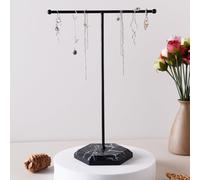Soporte organizador de joyas, soporte para collar, soporte para pendientes, soporte de metal colgante con bandeja de patrón de mármol, soporte de exhibición de joyas para pulseras, anillos, relojes