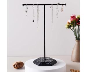 Soporte organizador de joyas, soporte para collar, soporte para pendientes, soporte de metal colgante con bandeja de patrón de mármol, soporte de exhibición de joyas para pulseras, anillos, relojes
