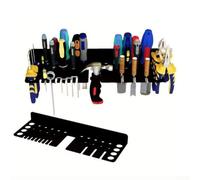 Soporte organizador de pared de metal para destornilladores y alicates que proporciona un diseño estructurado para reducir el desorden en el garaje o cobertizo