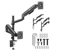Soporte para 2 monitores Ergo Office de 17 a 32 Pulgadas | Doble Resorte de Gas | VESA 75x75, 100x100, 2x10 kg | Ajuste de Altura, Giro e inclinación | Montaje en Mesa (Negro)