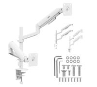 Soporte para 2 monitores Ergo Office de 17 a 32 Pulgadas | Doble Resorte de Gas | VESA 75x75, 100x100, 2x10 kg | Ajuste de Altura, Giro e inclinación | Montaje en Mesa (Blanco)
