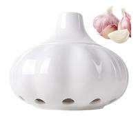 Soporte para ajos, recipiente para ajos para almacenamiento de cerámica con tapa, recipiente de almacenamiento con agujeros transpirables para encimera de cocina de 6x6x5 pulgadas, soporte para encim