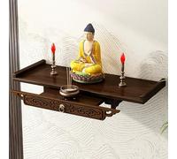 Soporte para altar de Buda, mesa de madera Pooja con cajón, tallado antiguo para estatua de Buda, ideal para oración en casa