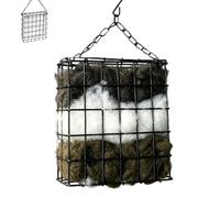 Soporte para anidación de aves: relleno de algodón recargable, accesorio colgante para jardín, estructura de hierro cuadrada, soporte para hábitat de vida silvestre | Decoración del césped del árbol d