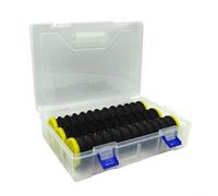 Soporte para aparejos de pesca de 12 ranuras, organizador de línea líder, bobinadores compactos de EVA, caja de almacenamiento transparente de polipropileno a prueba de polvo, diseño ligero y