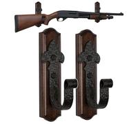 Soporte para Armas Montaje en Pared Exhibidores de sujeción Soporte Horizontal para Armas y Ganchos de Escopeta Almacene Cualquier Rifle Escopeta Madera Dura Gancho metalico (Wengué)