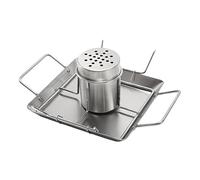 Soporte para asar pavo sin palo que permite una fácil limpieza después de asar con el mínimo esfuerzo. Robusto soporte para asar pavos de acero inoxidable con bandeja recogedora para cocinar