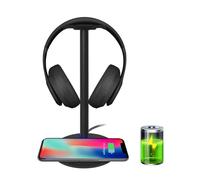 Soporte para auriculares con carga inalámbrica, resistente 2 en 1, base de carga QI y cargador para iPhone y Android con indicador LED...