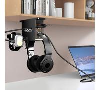 Soporte para auriculares con cargador USB debajo del escritorio, soporte para auriculares con estación de carga USB de 3 puertos (20 W PD y QC3.0) y iWatch Stand Smart Watch Charging Dock Dual