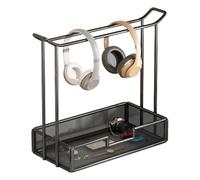 Soporte para auriculares, soporte para auriculares, soporte con bandeja de almacenamiento organizador para oficina, aula, estudio, ordenador, auriculares