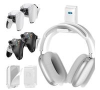 Soporte para Auriculares y Mando, Soporte Universal de Pared para Mandos Xbox/PS5/PS4/Nintendo Switch, Plegable Soporte 4 Mando y Cascos pared, Organiza Accesorios Gaming, Blanco, 2 Piezas