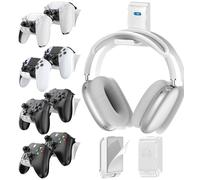 Soporte para Auriculares y Mando, Soporte Universal de Pared para Mandos Xbox/PS5/PS4/Nintendo Switch, Plegable Soporte 8 Mando y Cascos pared, Organiza Accesorios Gaming, Blanco, 4 Piezas