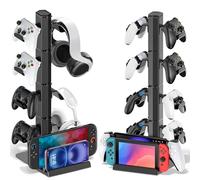 Soporte para Auriculares y Mandos, 4 Ganchos para Auriculares Extraíbles, Universal Soporte para Mando con Organizador de Cables, Accesorios Gaming Almacenamiento, Compatible con PS5/Xbox/Switch