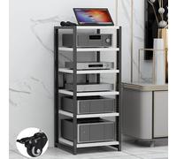 Soporte para AV con ruedas, estante de alta fidelidad para consolas de juegos, soporte de DVD de 3/4/5/6 niveles con estantes ajustables, soporte de esquina para sala de estar