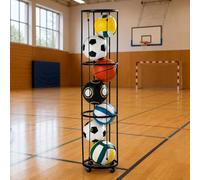 Soporte para balones Relaxdays, (Al x D): 148,5 x 33 cm, 4 Ruedas con Freno, Metal, para fútbol y Baloncesto, Negro