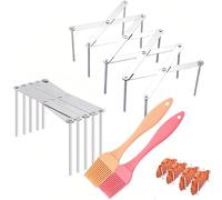 Soporte para barbacoa de acero inoxidable, 2 piezas ajustables retráctiles para costillas, soporte para tapa, estante para barbacoa para la preparación de costillas o asados con 2 cepillos de silicona