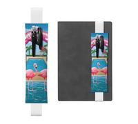 Soporte para bolígrafos de flamenco y piscina para cuaderno, funda de piel sintética para regalo, marcapáginas desmontable, funda elástica para lápices, capacidad para 2-3 bolígrafos, color blanco