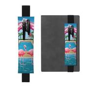 Soporte para bolígrafos de flamenco y piscina para cuaderno, funda de piel sintética para regalo, marcapáginas desmontable, funda elástica para lápices, capacidad para 2-3 bolígrafos, color negro