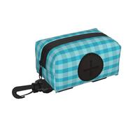 Soporte para bolsas de excremento de perro para correa, suave, ligero, con estampado de cuadros azul aguamarina, dispensador de rollos, cierre de , accesorios para pasear perros con cremallera y