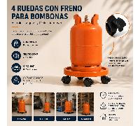 Soporte para bombona , Portabombonas, Carro Porta bombona Gas, Portamacetas, Plástico, 4 Ruedas, 33,5 cm de diámetro y 7,5 cm de , Naranja