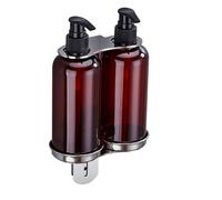 Soporte para botella de ducha Moderno soporte para botella de jabón de pared para dispensador doble de 300 ml Champú Estante de acero inoxidable para baño Cocina con tornillos Plata