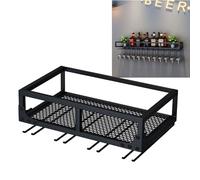 Soporte para botellas de pared con soporte de vidrio, elegante gabinete de bar, estante de licor para cocina, comedor y cafetería, elegante solución de almacenamiento de vino