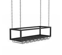 Soporte para botellas de vino de metal negro de alta calidad para colgar en el techo, estante de almacenamiento para copas de cristal, estantes flotantes para el hogar, bar y cocina (100 x 25 x 20 cm)