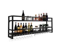 Soporte para botellas de vino montado en la pared con estante de exhibición, elegante estante de vino negro para almacenamiento y exhibición, perfecto para la decoración del hogar y entusiastas del