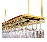 Soporte para Botellas metálicas flotantes de Vino, estantería Colgante en el Techo para Copas de Cristal, Soporte para Bodega de Armario en Cocina - Dorado/Ajustable (tamaño: 60x30cm)