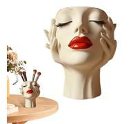 Soporte para brochas de maquillaje para tocador, organizador de brochas de maquillaje, organizador de cosméticos, diseño estético de cabeza de mujer, decoración de resina decorativa bohemia chic para