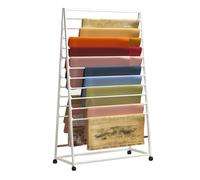 Soporte para bufandas móvil independiente/organizadores de almacenamiento de papel de regalo con ruedas, estante de exhibición alto moderno de metal de doble cara para floristería/tiendas minoristas/s