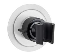 Soporte para cabezal de ducha 360°, soporte para teleduchas de plástico para montaje sin taladrar con almohadilla adhesiva especial en superficies lisas, Ø 8 x 7,5 cm, negro