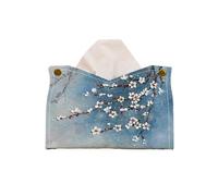 Soporte para caja de pañuelos Caja de pañuelos Caja dispensadora de pañuelos faciales de cuero PU con pintura al óleo, soporte for sala de estar, escritorio decorativo en sala de estar(Blue)