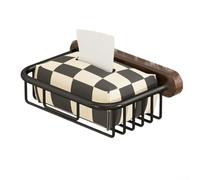 Soporte para caja de pañuelos de madera de nogal, organizador de baño sin taladro con marco de aluminio espacial, rollo de papel higiénico y toallero para almacenamiento elegante (B)