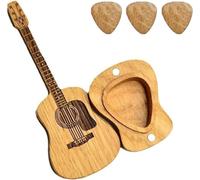 Soporte Para Caja De Púas De Guitarra Con 3 Púas De Madera Y Soporte - Caja Colectora De Púas De Madera Grabada Púas Clásicas Triangulares Para Guitarra Bajo Ukulele