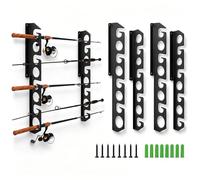 Soporte para caña de pescar, organizador de almacenamiento, ganchos de pesca, montaje en pared o techo, soporte de metal con capacidad para hasta 16 cañas verticales/horizontales para garaje, cabina y