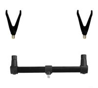 Soporte para caña de pescar, soporte de aluminio con barra de zumbido ajustable y rotación de doble dirección para pescadores en orillas del lago (dos cabezas + 2 V)