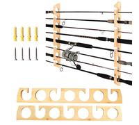 Soporte para cañas de pescar de madera, soporte para cañas de pescar, almacenamiento de 7 cañas, montaje en techo o montaje en pared, soporte de pared, soporte para cañas de pescar para garaje, barco,