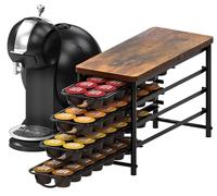 Soporte para cápsulas de café de 4 niveles para Dolce Gusto, 56 cápsulas de capacidad, cajón de almacenamiento de cápsulas de metal con parte superior de madera, organizador de café deslizante