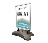 Soporte para carteles modelo Wind-Sign para pósteres DIN A1 594 x 841 mm. Robusto expositor de carteles resistente a la intemperie.