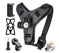 Soporte para Casco de Motocicleta Chin Mount, 1 juego Soporte de Correa para Casco de Motocicleta Negro con Tornillo, Ajustable, Moto Compatible con GoPro y la Mayoría de Cámaras de Acción