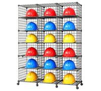 Soporte para Cascos de Seguridad, Organizador de Sombreros para Lugares con Ruedas, Apilable, Malla Metálica, para Fábricas, Talleres y Oficinas(Black,111x37x146cm/44x14x57in)